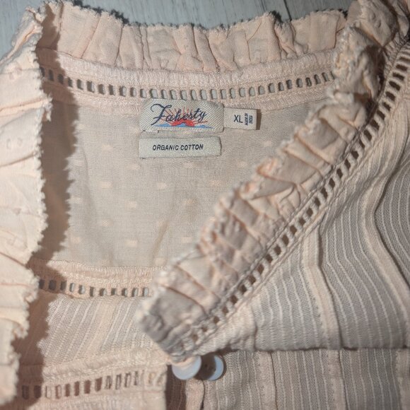 FAHERTY Willa Long Sleeve Organic Cotton Ruffled Blouse Small Vanilla Cream XL - Picture 2 of 5